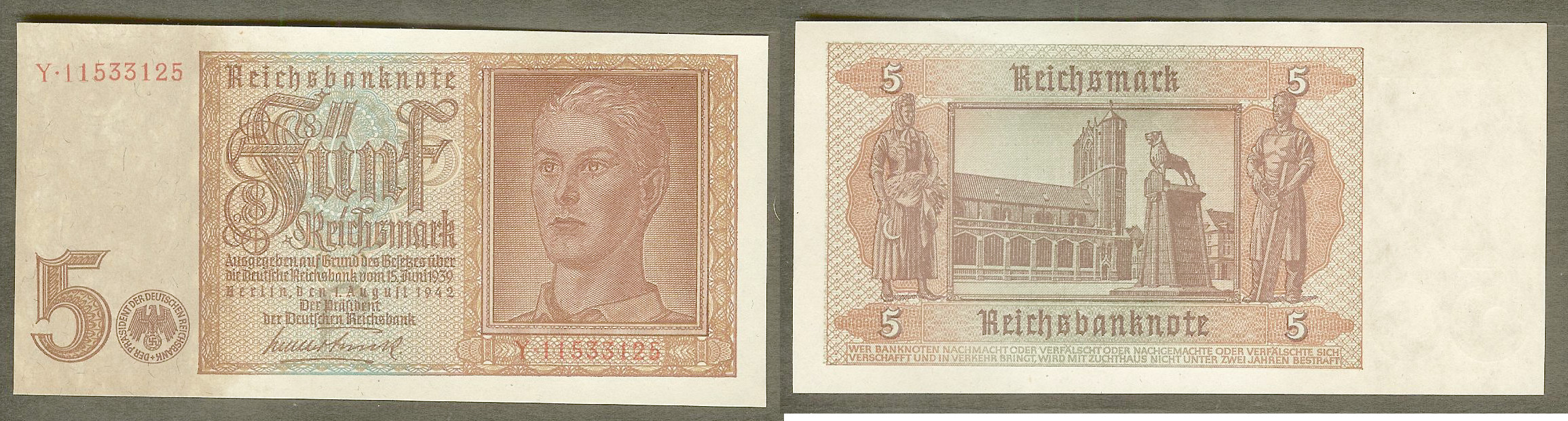 Allemagne 5 Reichsmark 1.8.1942 SPL